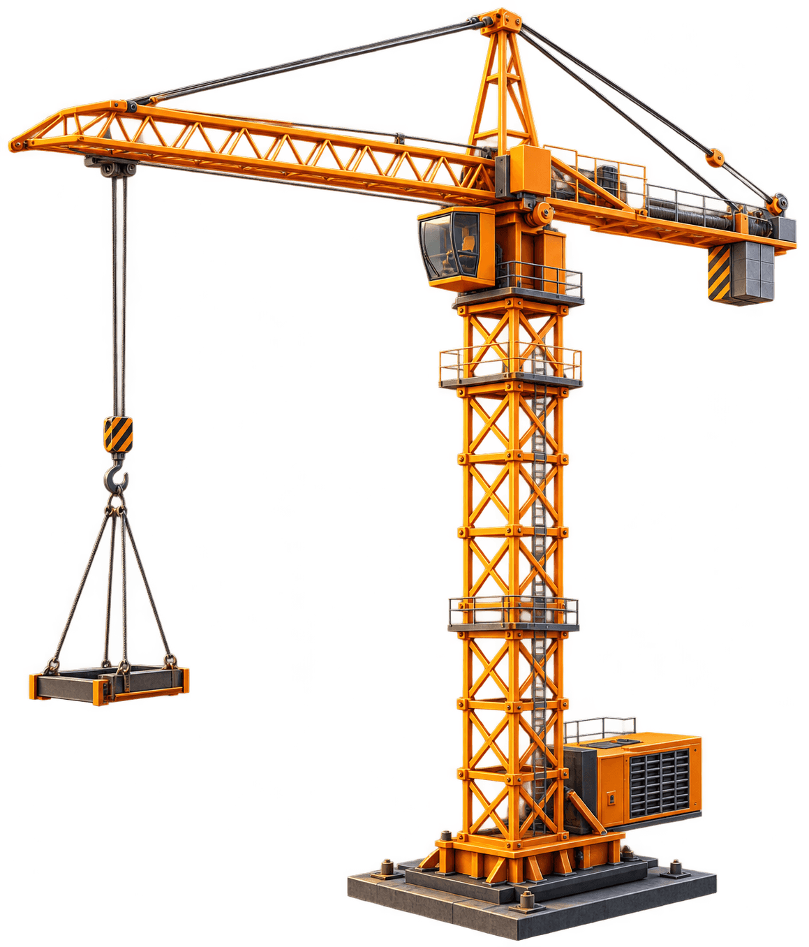 Yellow construction tower crane